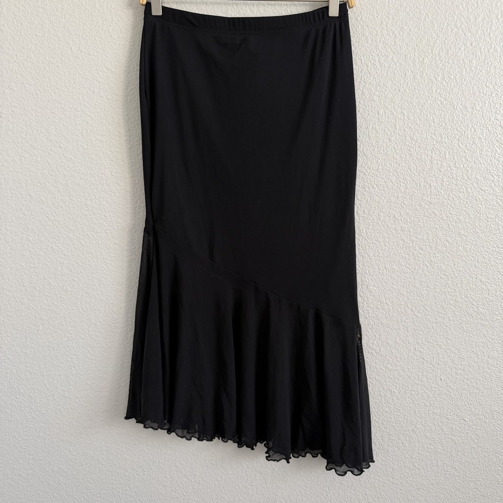 Large 1/2 Sheer MIDI Skirt Black Stretch Pull-on Whimsigoth NWT Asymmetrical